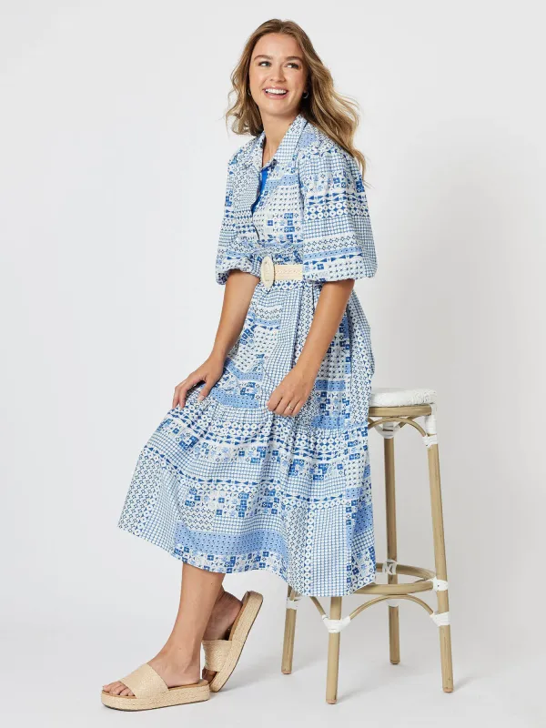 Mosaic Cotton Empire Waist Dress - Blue sold by RC & Co