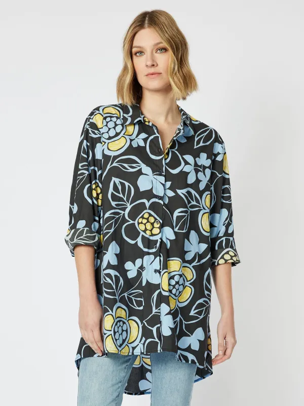 Daisy Chain Cotton Longline Shirt - Blue sold by RC & Co