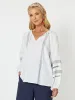 Trellis Linen Long Sleeve Round Neck Top - White sold by RC & Co