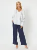 Trellis Linen Long Sleeve Round Neck Top - White sold by RC & Co