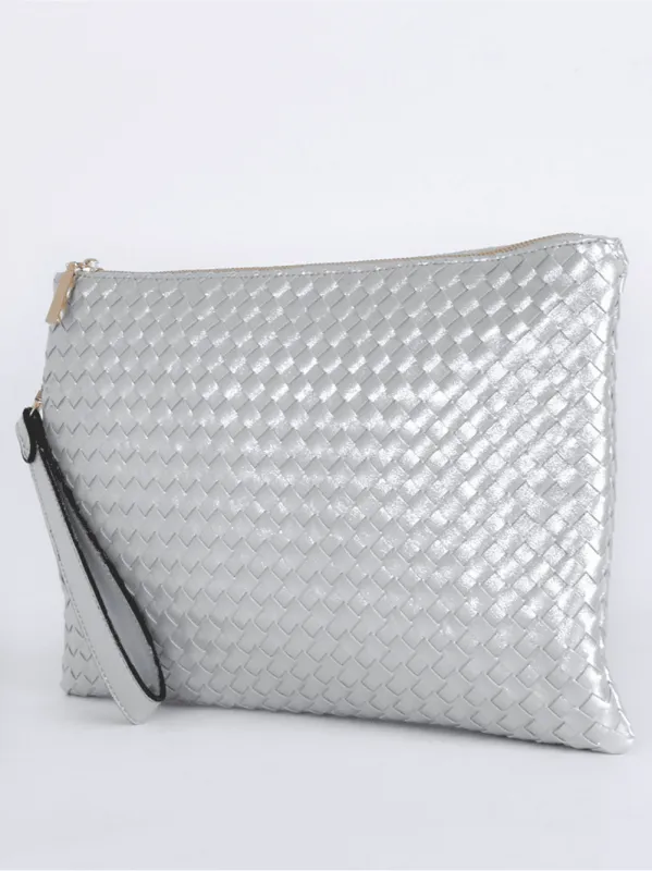 Sloane Large Plait Clutch - Silver sold by RC & Co