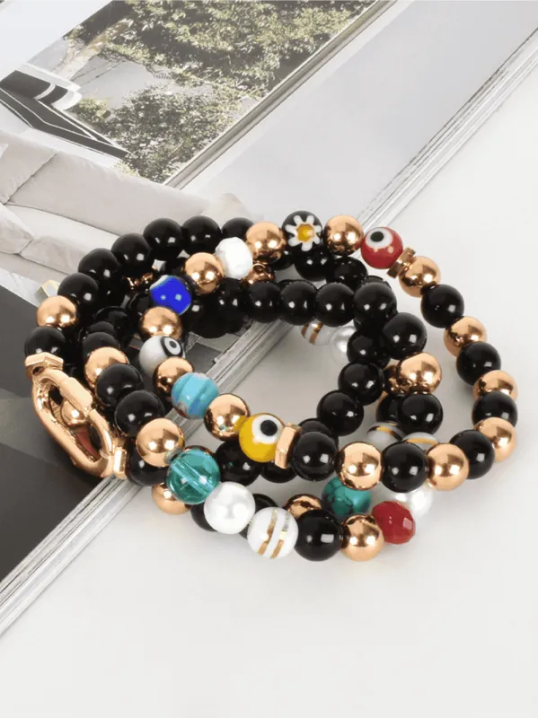 Mixed Beads Stretch Bracelet Set - Black sold by RC & Co