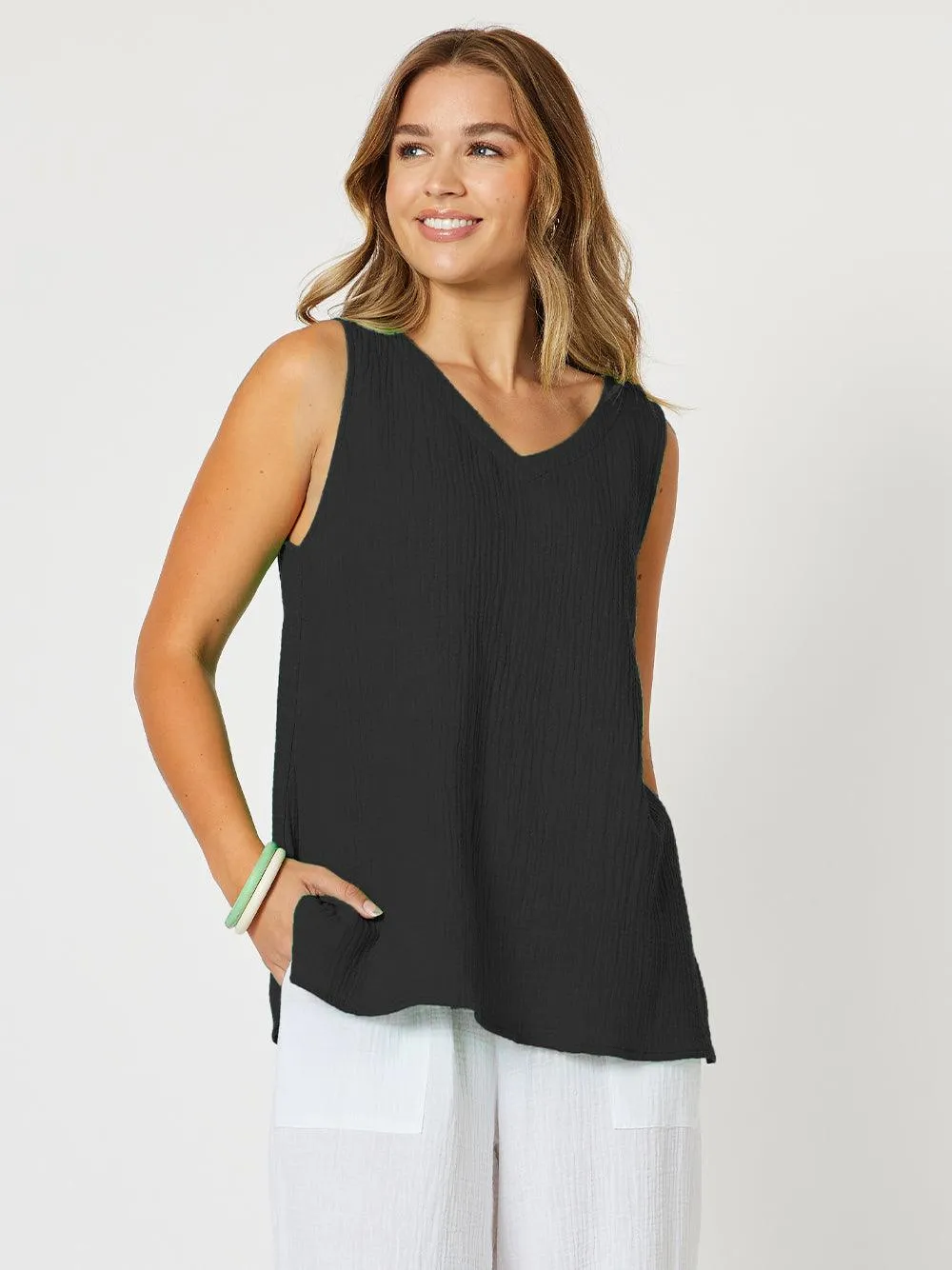 Byron Cotton Tank Top - Black sold by RC & Co