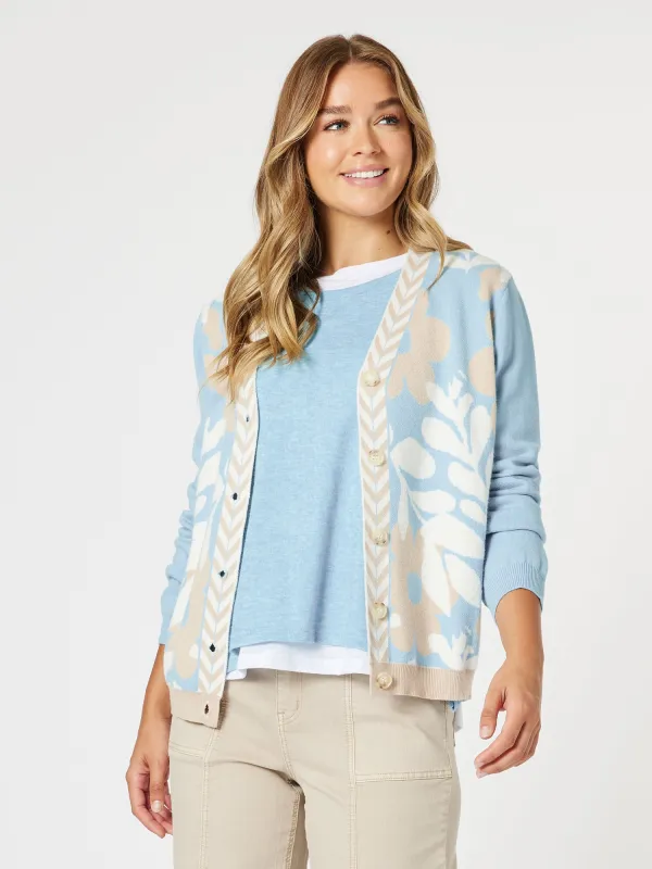 Pasadena Floral Print Knit Cardigan - Blue/Natural sold by RC & Co