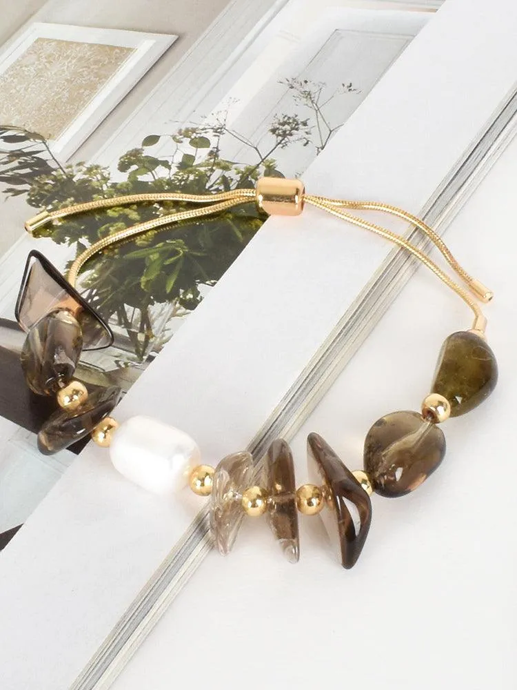 Stone Pearl Mix Adjustable Bracelet - Black sold by RC & Co