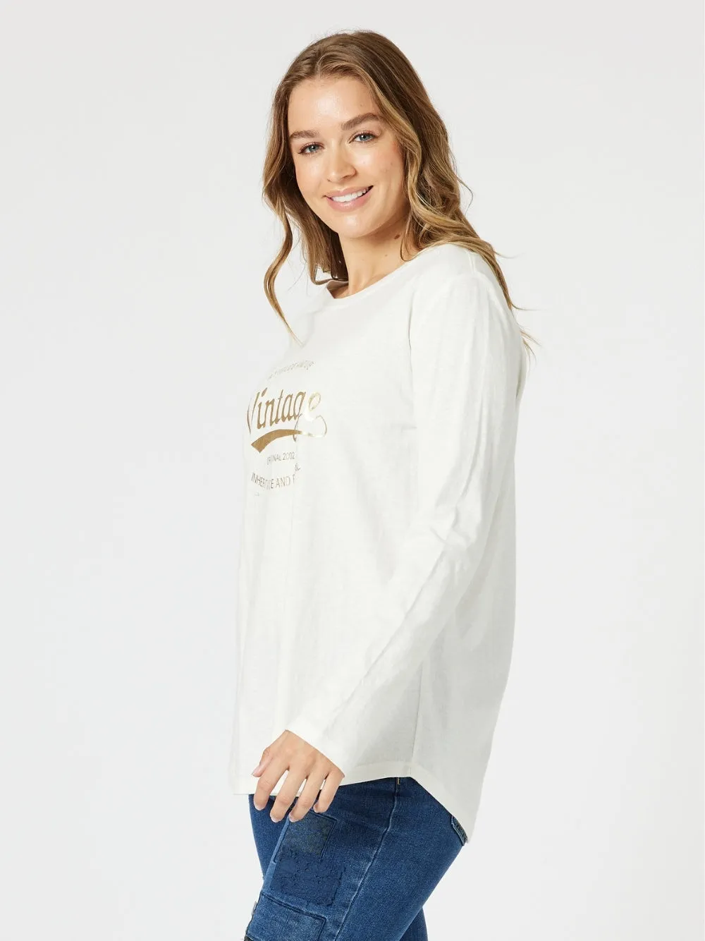 Vintage Long Sleeve Print Tee - White/Gold sold by RC & Co product image thumbnail 3