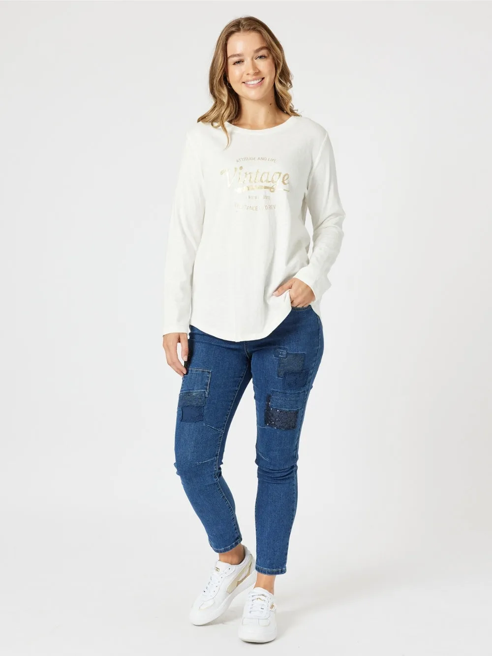 Vintage Long Sleeve Print Tee - White/Gold sold by RC & Co product image thumbnail 2
