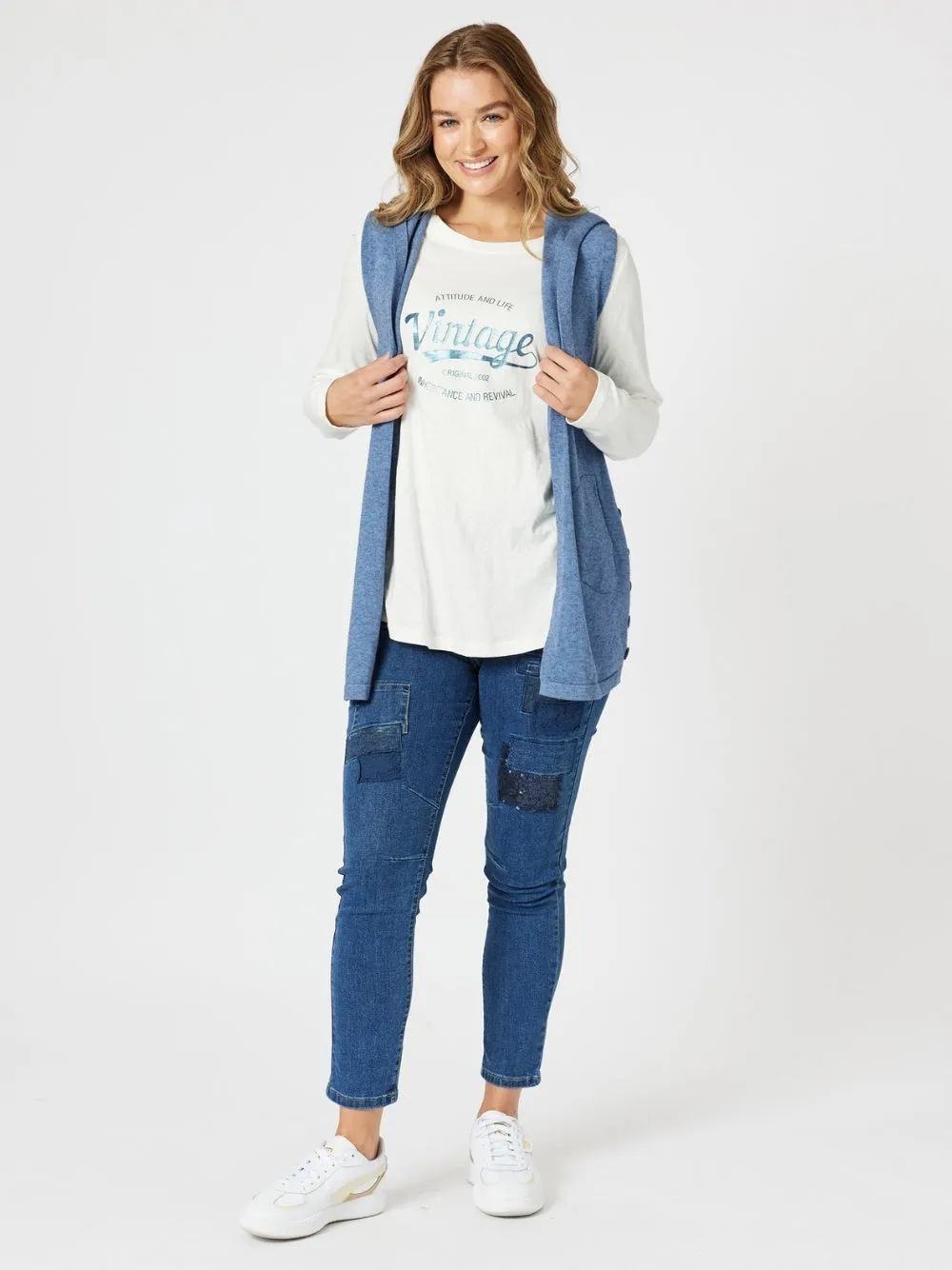 Vintage Long Sleeve Print Tee - White/Denim sold by RC & Co product image thumbnail 5