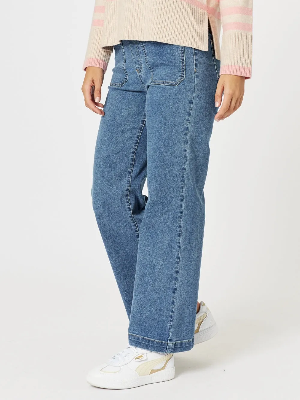 Carpenter Stretch Wide Leg Pull On Denim Jean - Washed Denim sold by RC & Co product image thumbnail 3