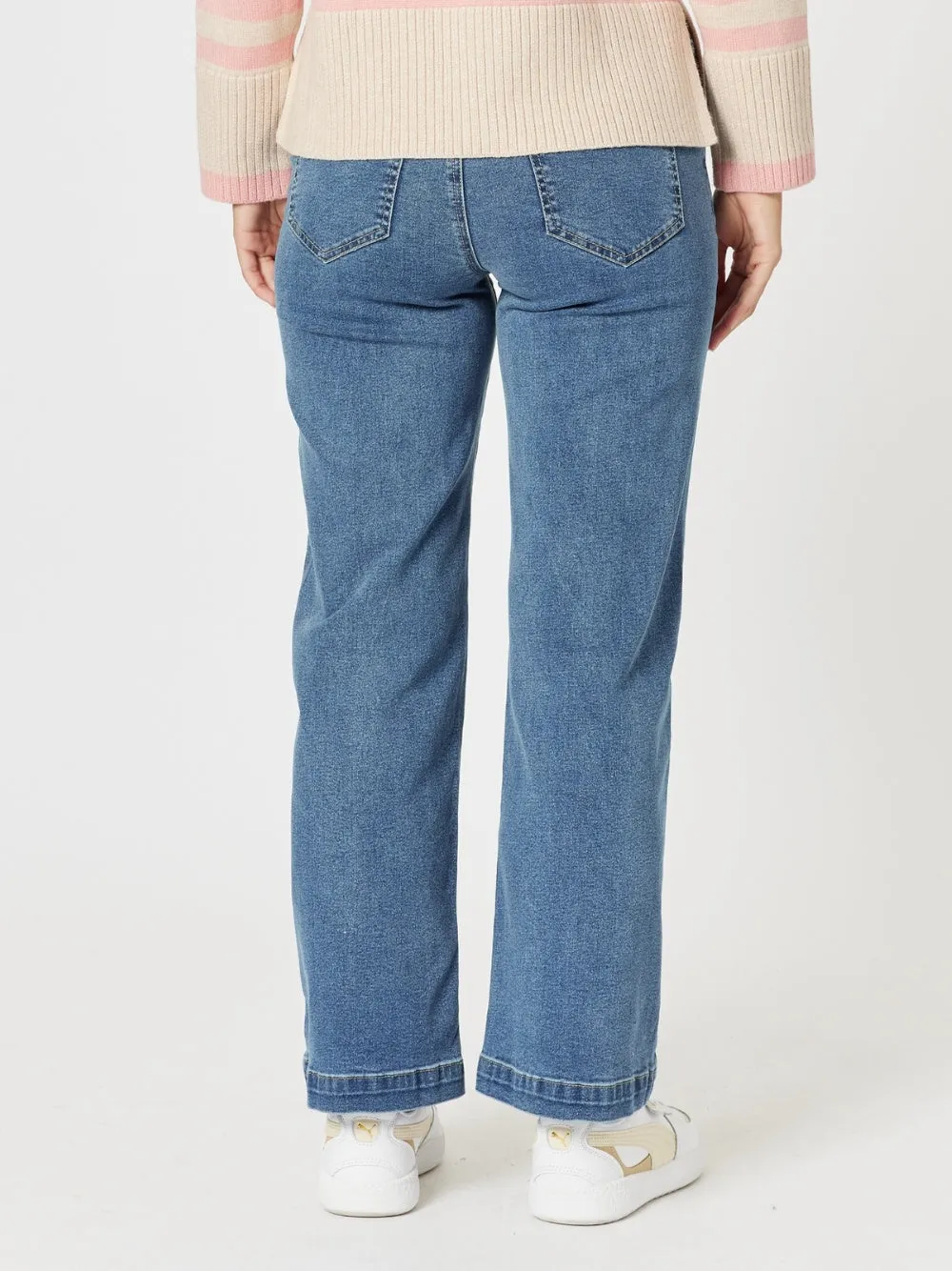 Carpenter Stretch Wide Leg Pull On Denim Jean - Washed Denim sold by RC & Co product image thumbnail 5