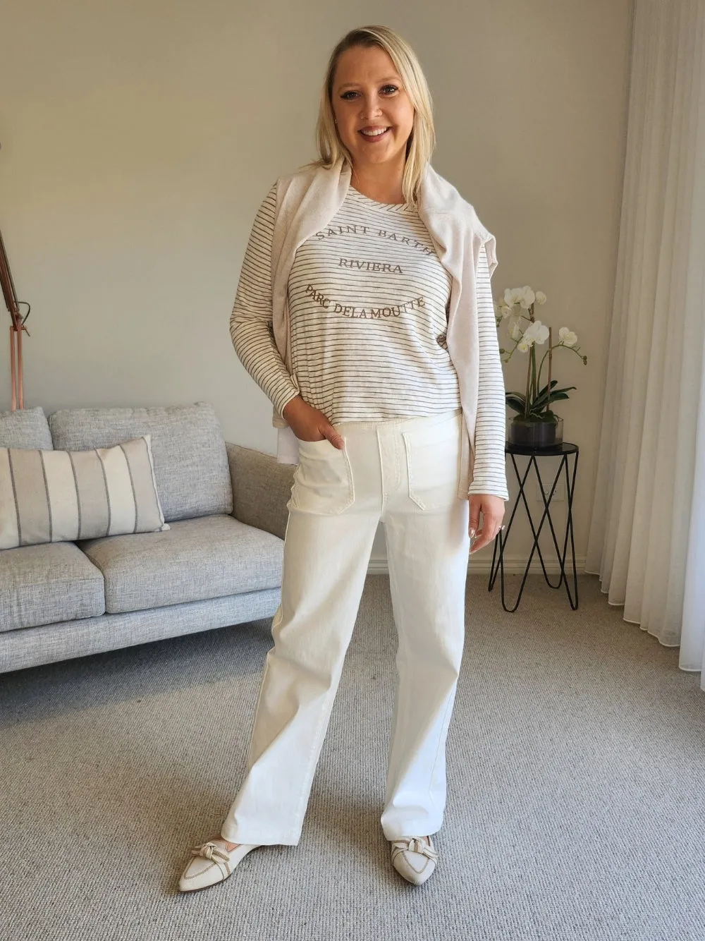 Carpenter Stretch Wide Leg Pull On Denim Jean - Ivory sold by RC & Co product image thumbnail 2