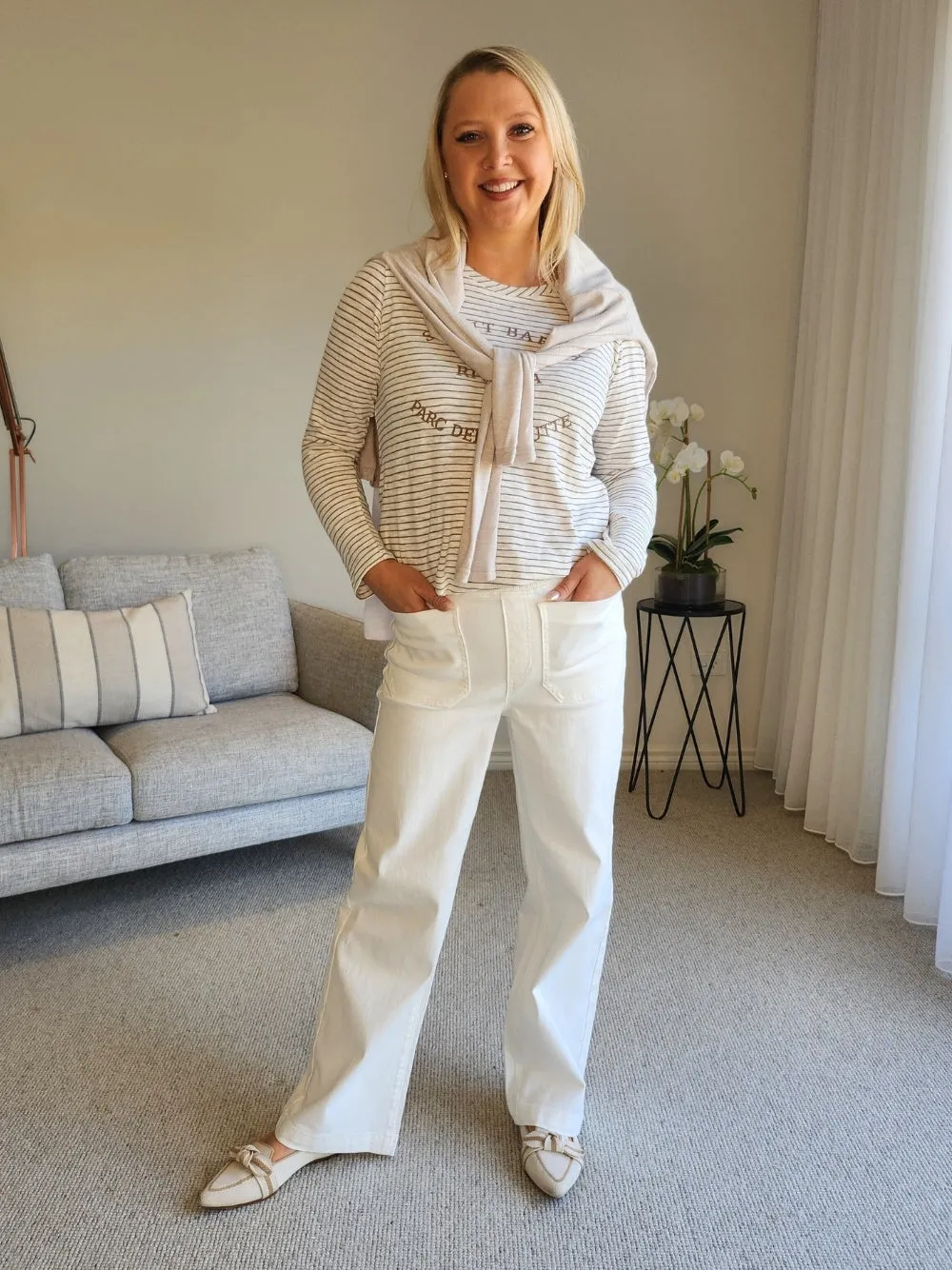 Carpenter Stretch Wide Leg Pull On Denim Jean - Ivory sold by RC & Co product image thumbnail 3