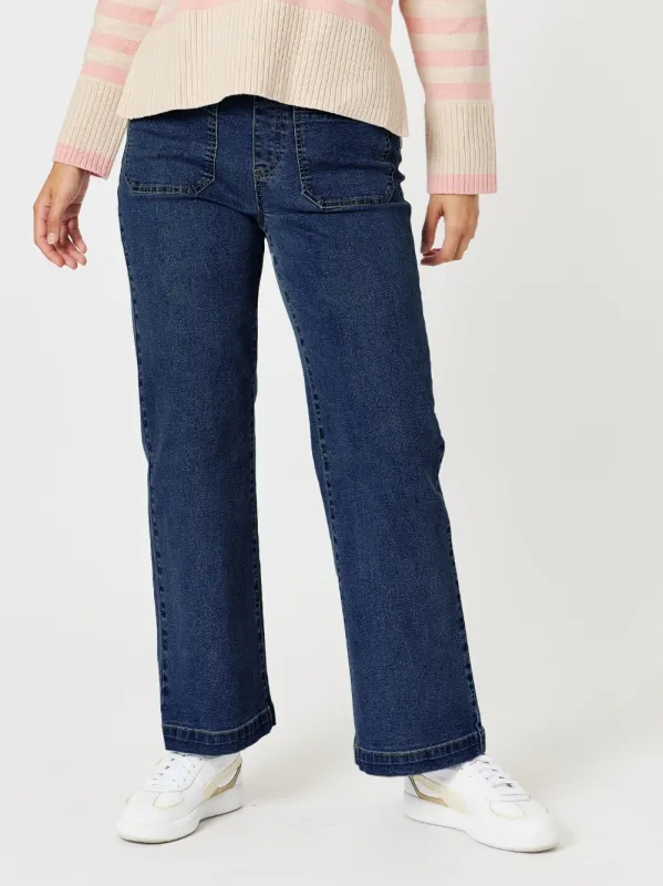 Carpenter Stretch Wide Leg Pull On Denim Jean - Dark Denim sold by RC & Co