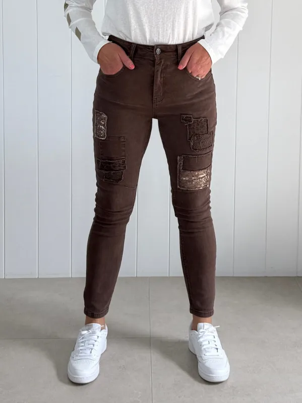 All That Jazz Applique Jean - Chocolate sold by RC & Co