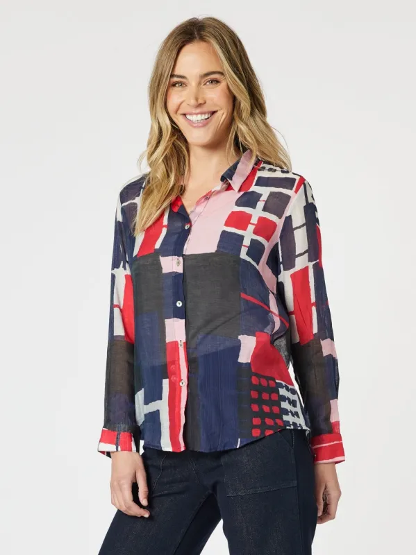 Brighton Print Sheer Shirt - Navy Multi sold by RC & Co