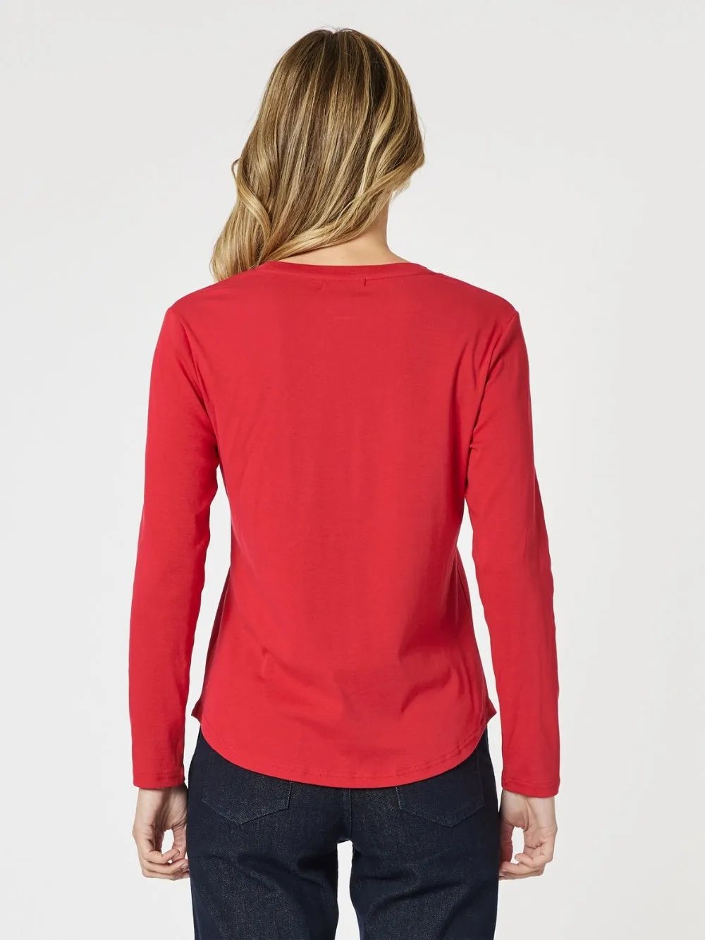 Crew Neck Cotton Rib Long Sleeve Top - Red sold by RC & Co product image thumbnail 4