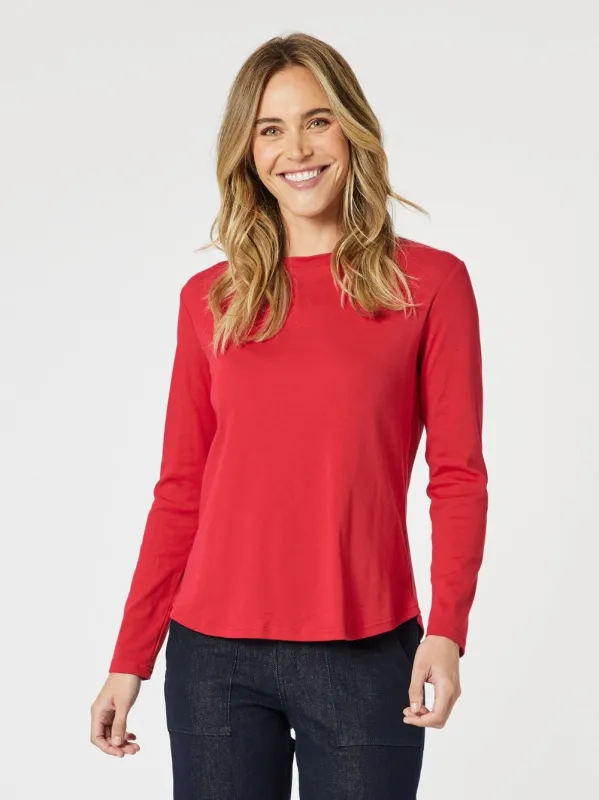 Crew Neck Cotton Rib Long Sleeve Top - Red sold by RC & Co