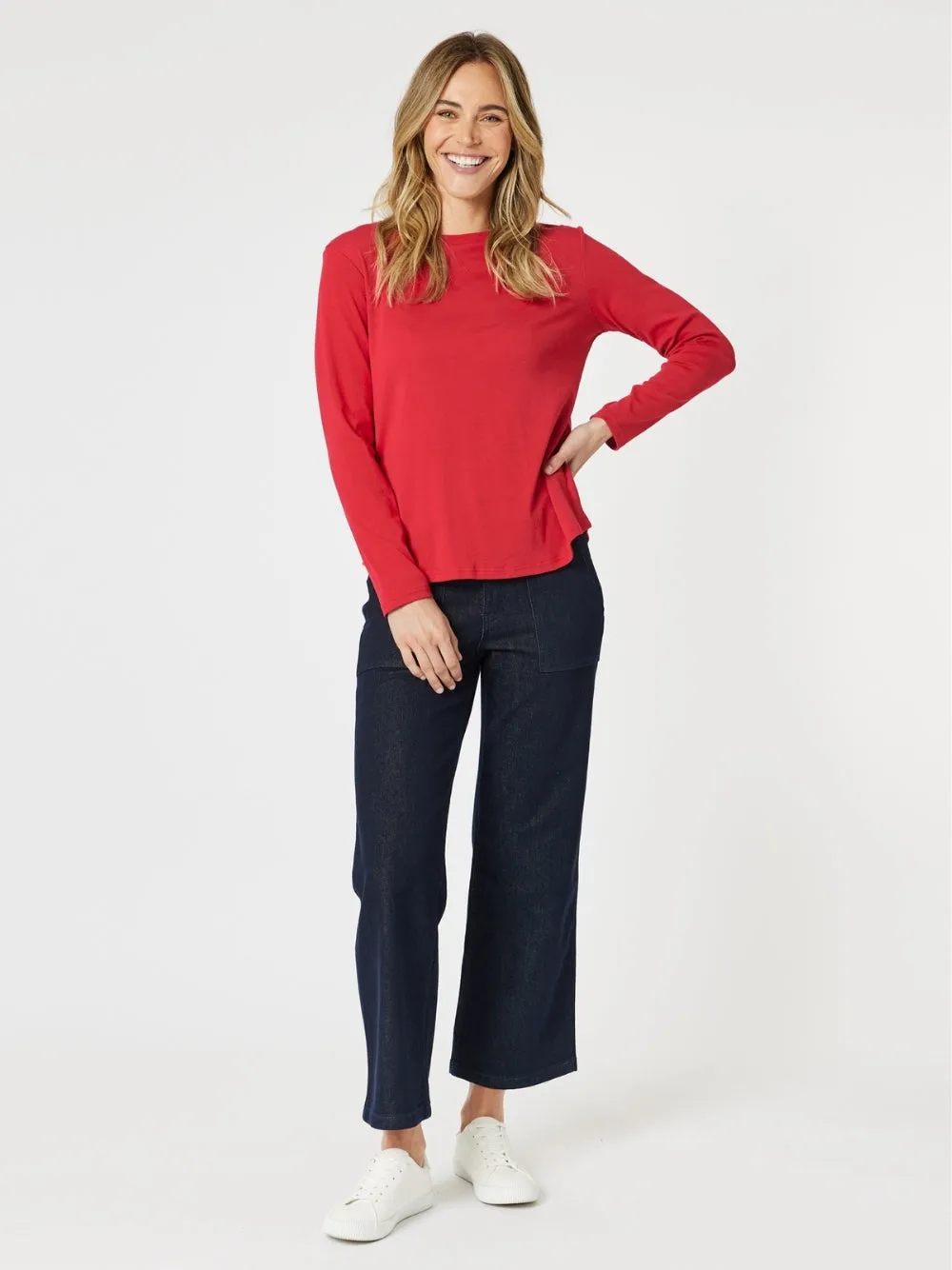 Crew Neck Cotton Rib Long Sleeve Top - Red sold by RC & Co product image thumbnail 2