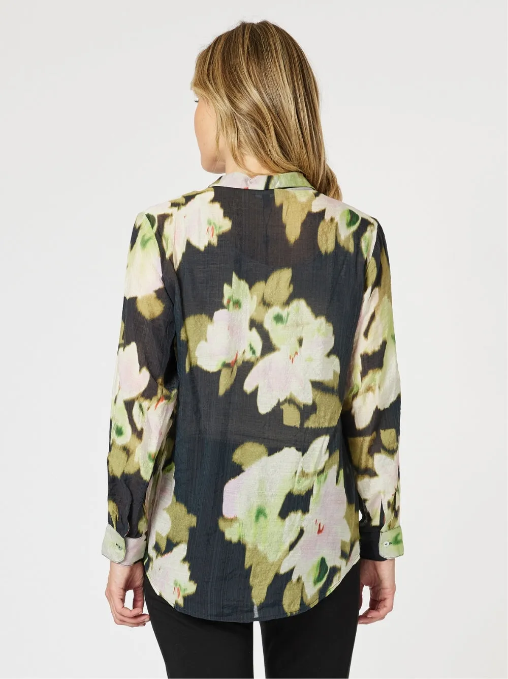 Maggie Floral Print Sheer Shirt - Black/Multi sold by RC & Co product image thumbnail 4