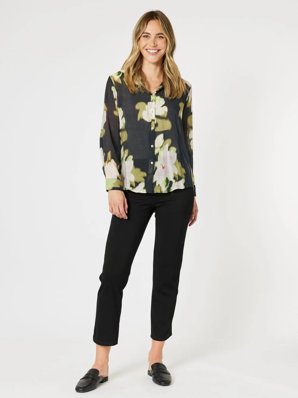 Maggie Floral Print Sheer Shirt - Black/Multi sold by RC & Co product image thumbnail 2