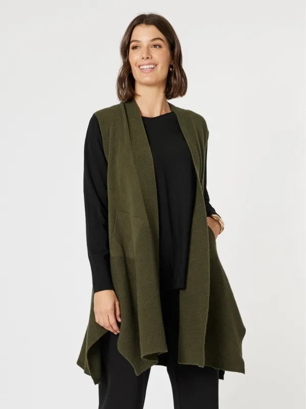 Casa Longline Knit Vest - Khaki sold by RC & Co