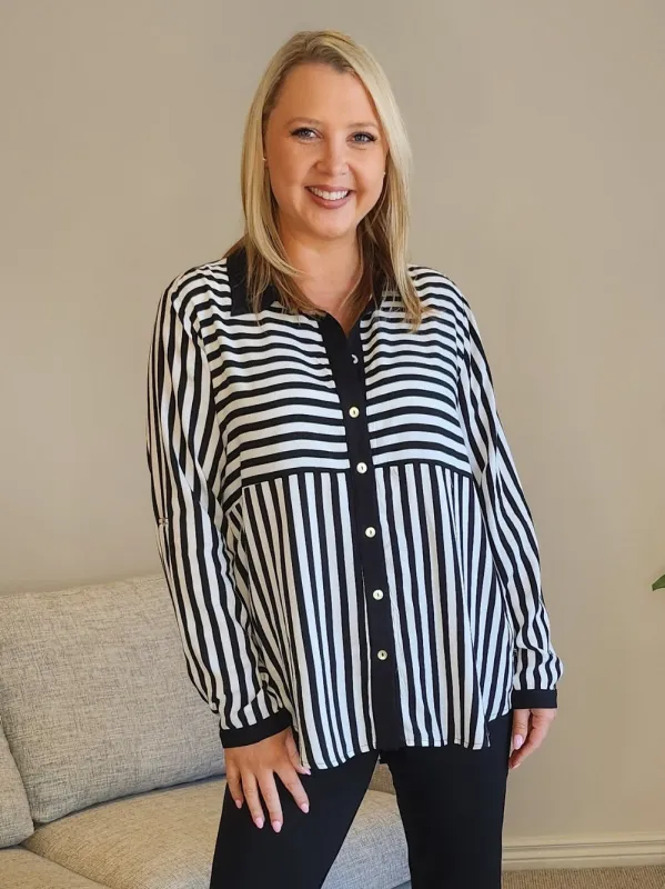 Emmie Stripe Print Shirt - Black/White sold by RC & Co