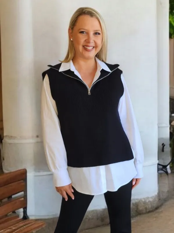 Tribeca Side Button Knit Vest - Black sold by RC & Co