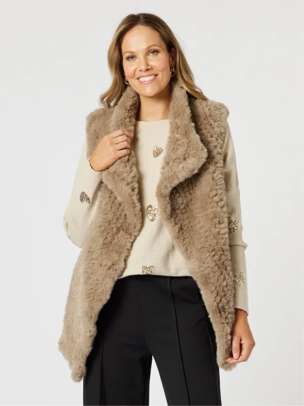 Minx Faux Fur Vest  - Latte sold by RC & Co