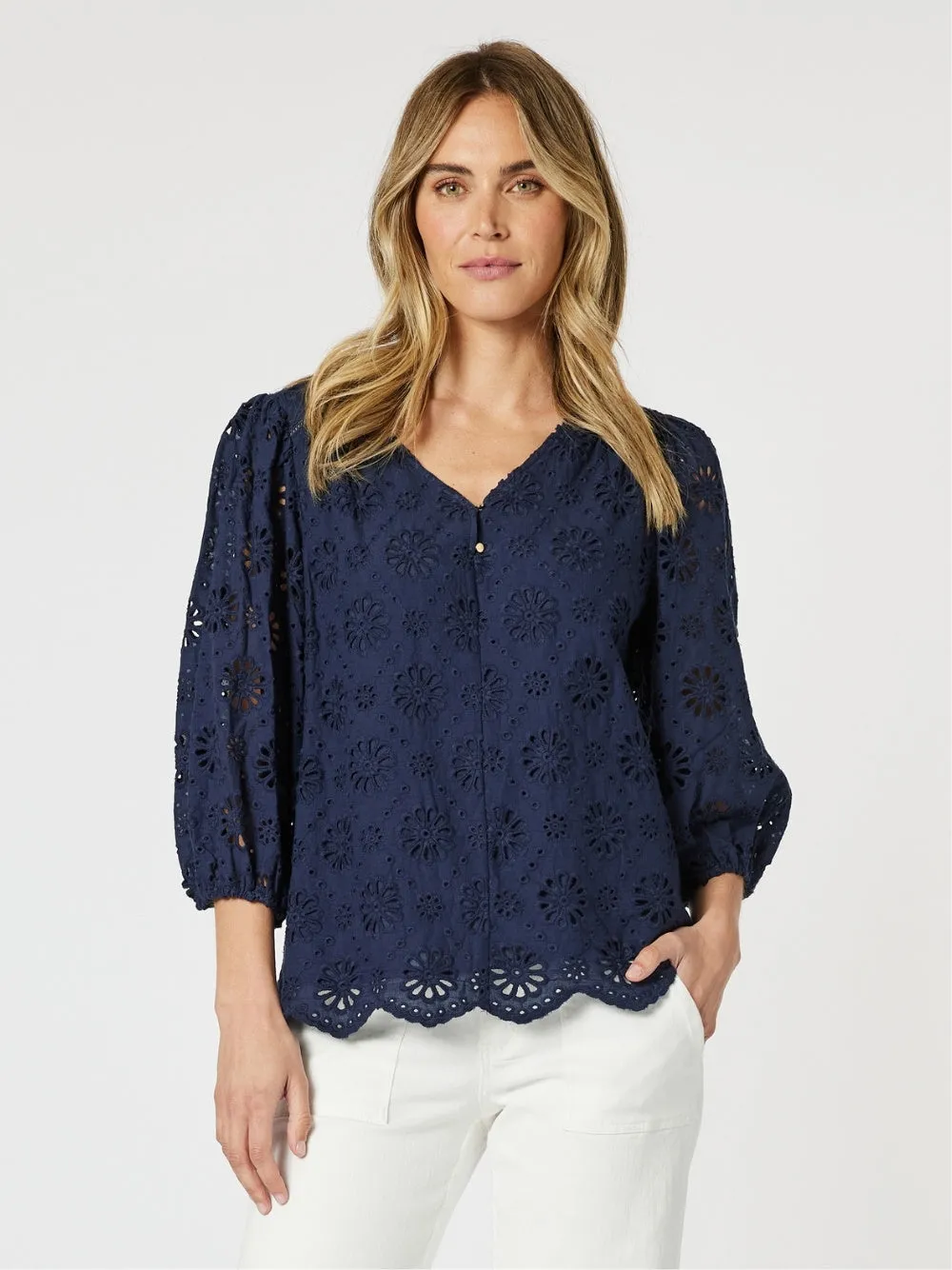 Jasmine Floral Lace Blouse - Navy sold by RC & Co