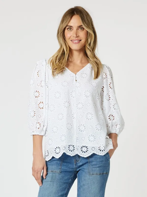 Jasmine Floral Lace Blouse - White sold by RC & Co