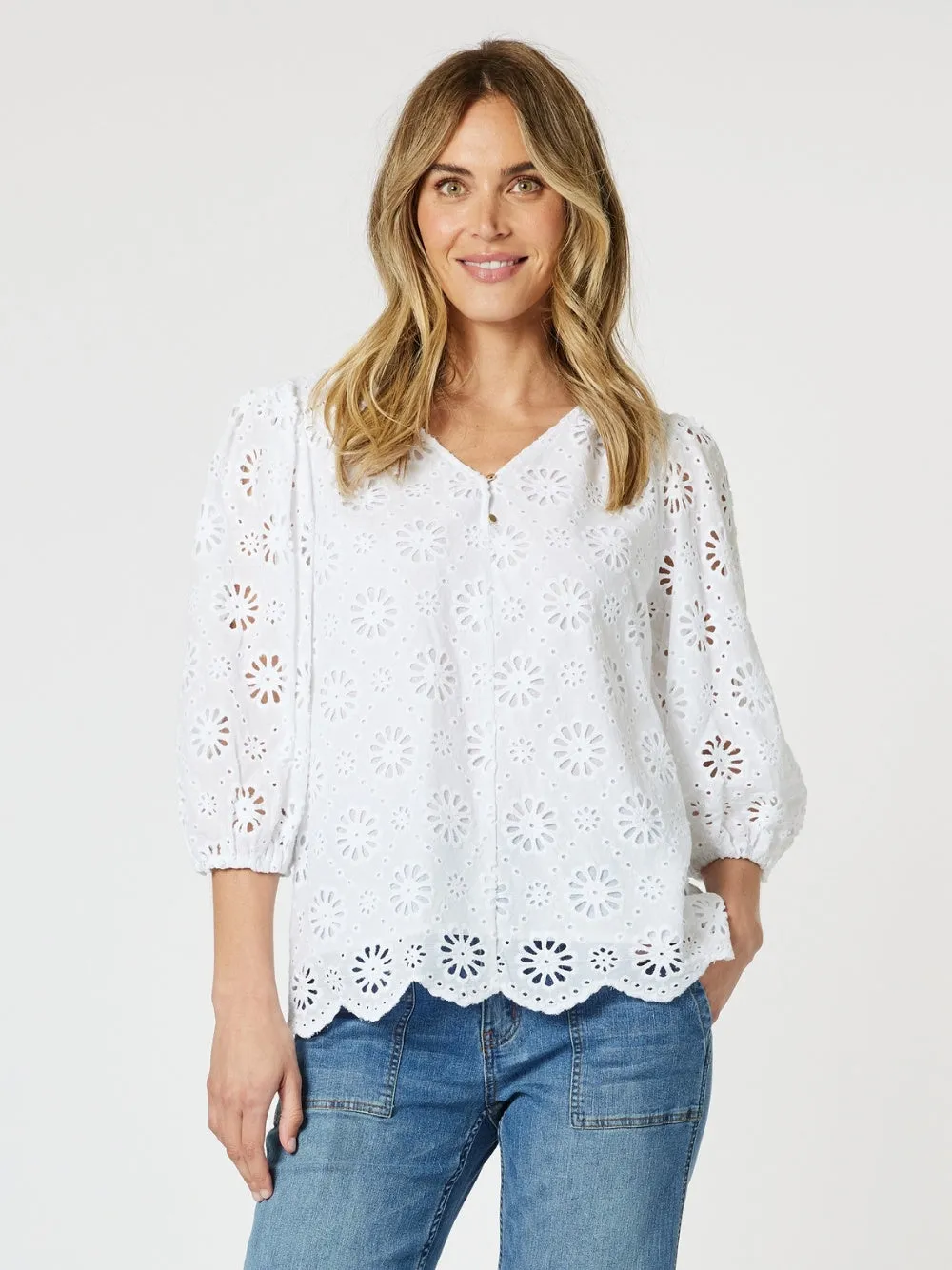 Jasmine Floral Lace Blouse - White sold by RC & Co