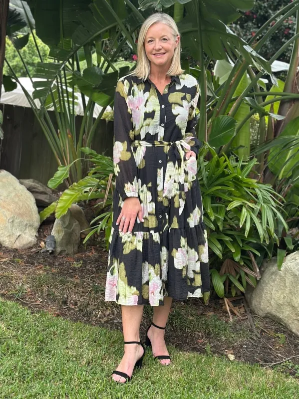 Maggie Floral Print Button Dress - Black/Multi sold by RC & Co