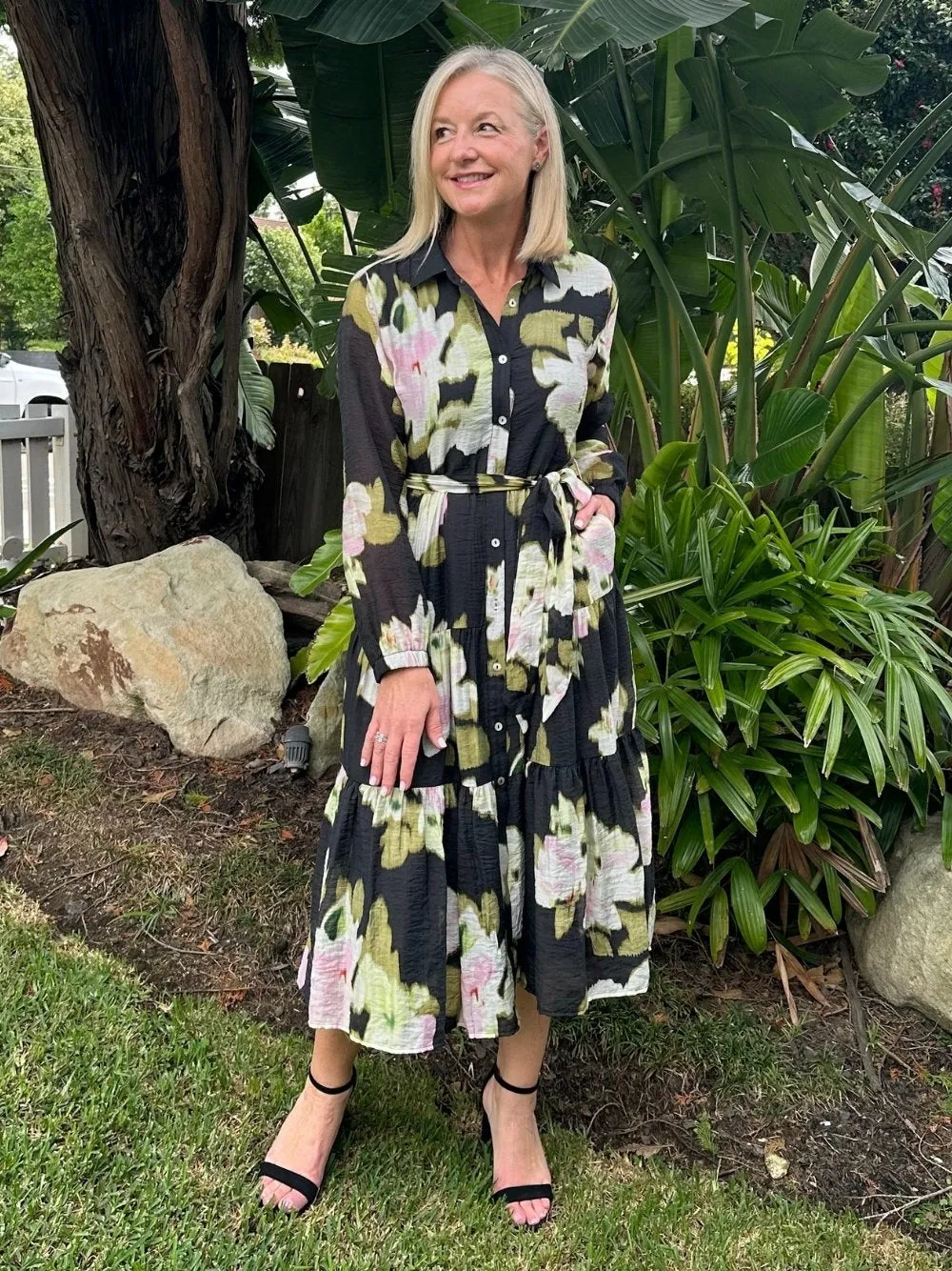 Maggie Floral Print Button Dress - Black/Multi sold by RC & Co product image thumbnail 3