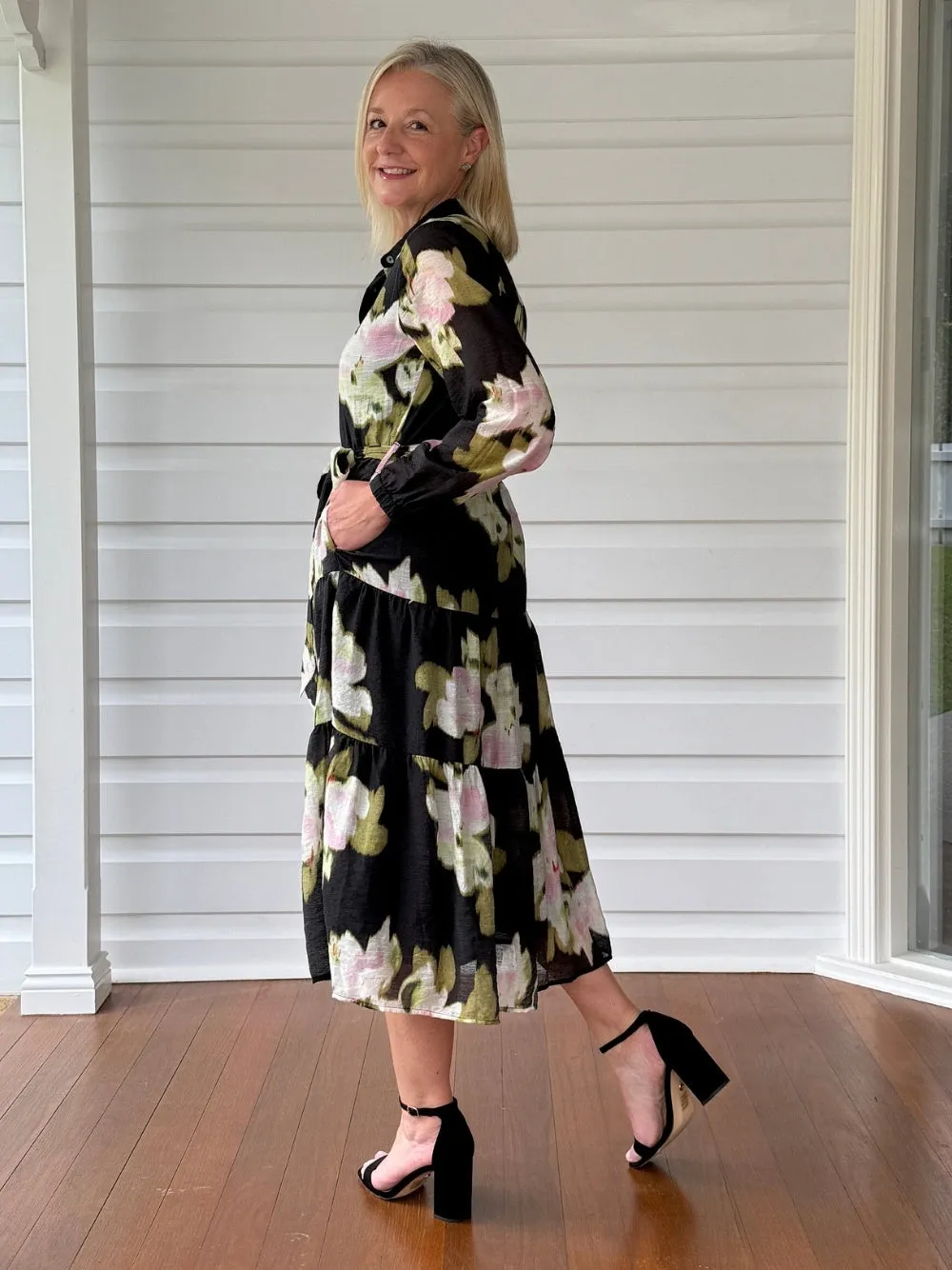 Maggie Floral Print Button Dress - Black/Multi sold by RC & Co product image thumbnail 4