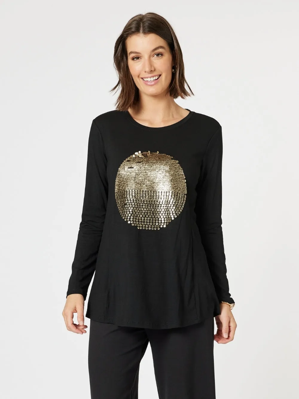 Sequin Sphere Long Sleeve Tee - Black/Gold sold by RC & Co