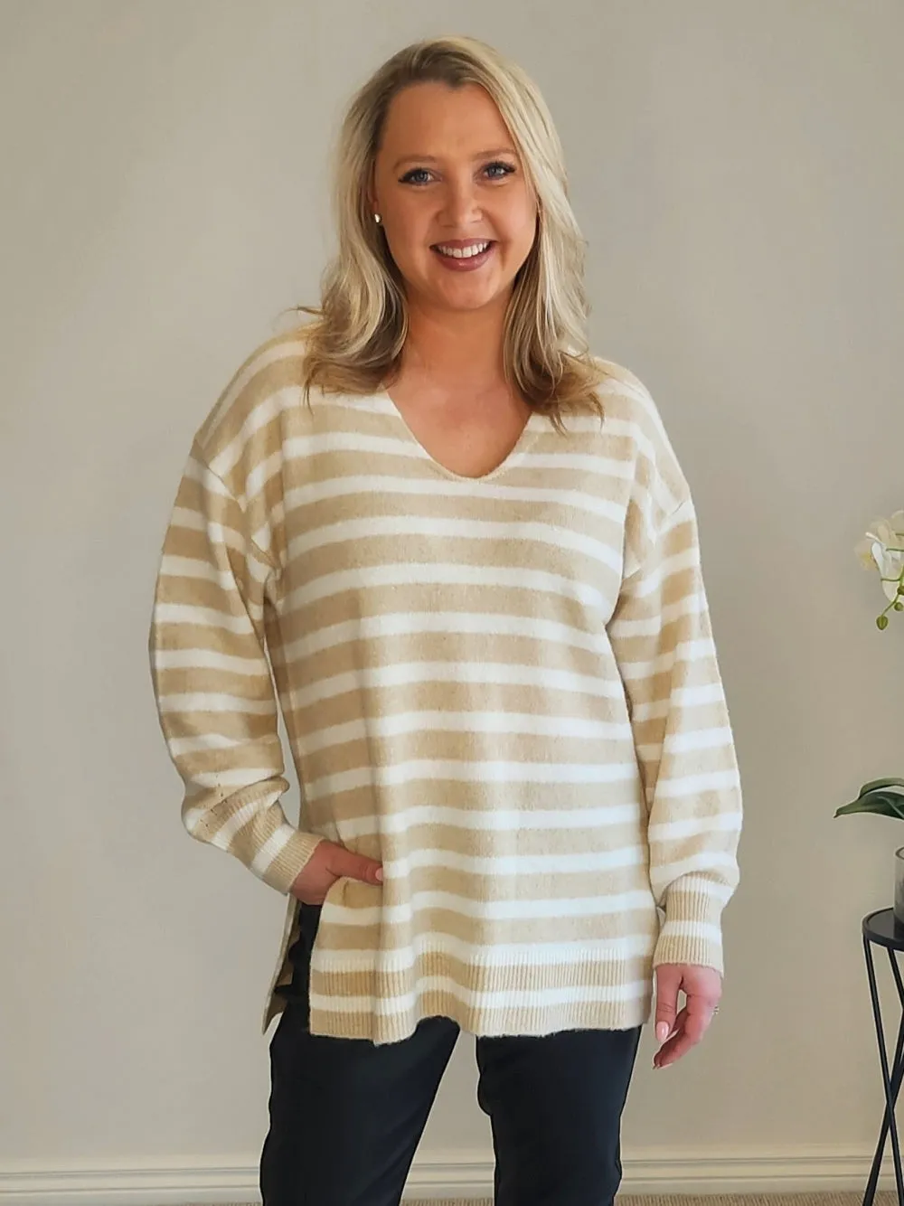 Jackie Stripe Knit - Natural sold by RC & Co