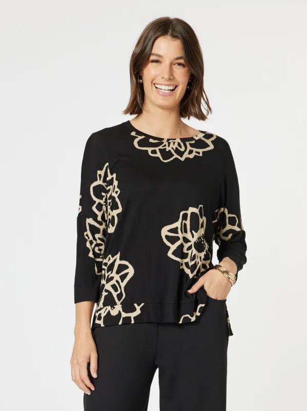 Louvre Floral Top - Black/Natural sold by RC & Co