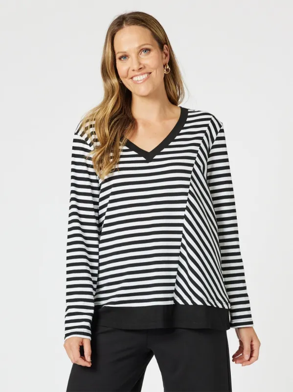 Serena Stripe V Neck Top - Black/White sold by RC & Co