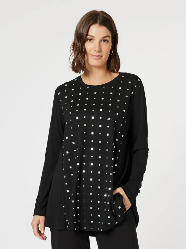 Metallic Print Long Sleeve Tee - Black/Silver sold by RC & Co