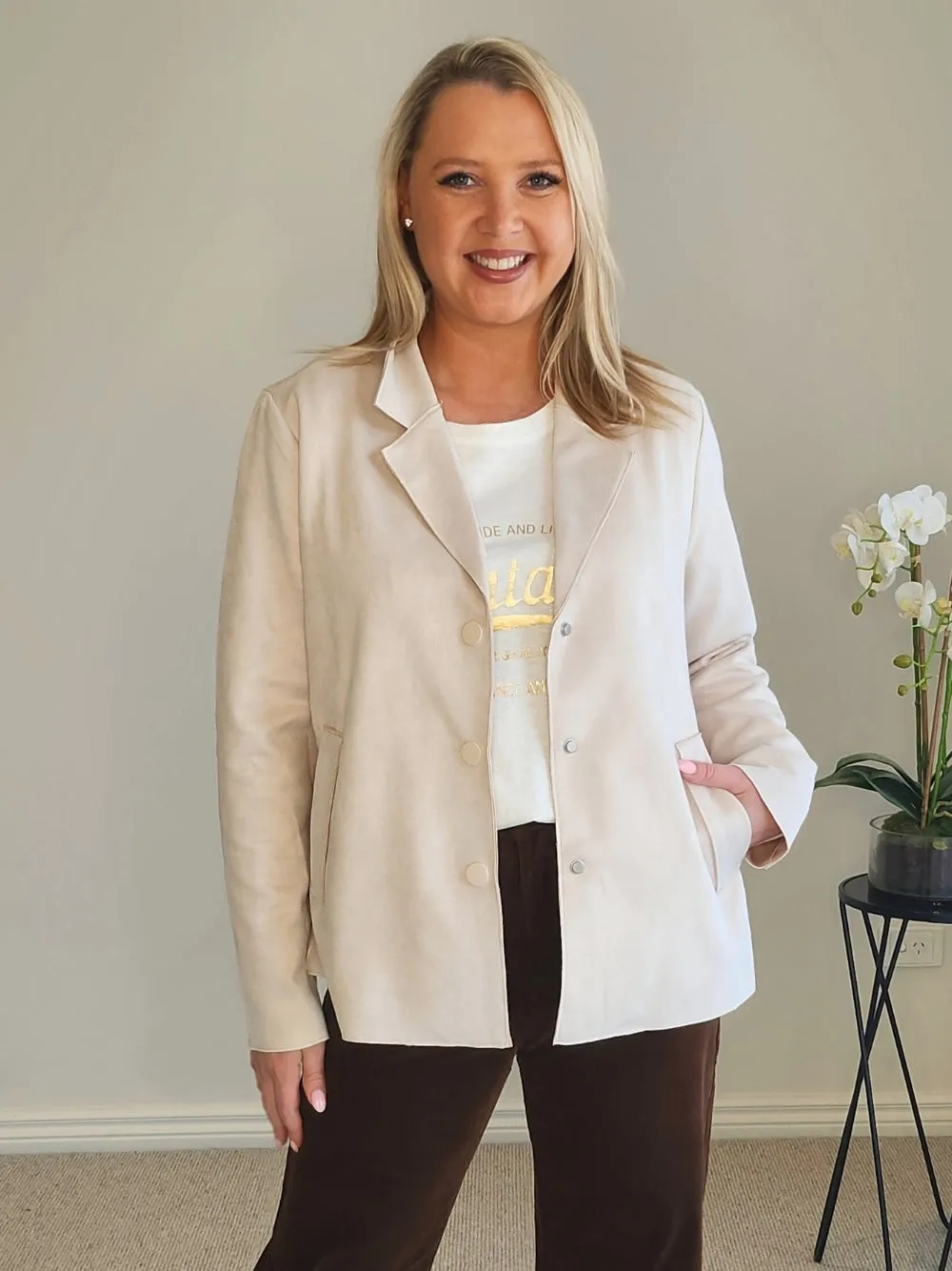 Avenue Faux Suede Jacket - Stone sold by RC & Co