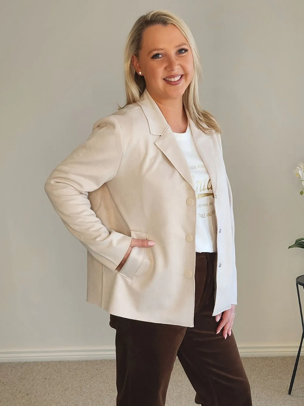 Avenue Faux Suede Jacket - Stone sold by RC & Co product image thumbnail 3