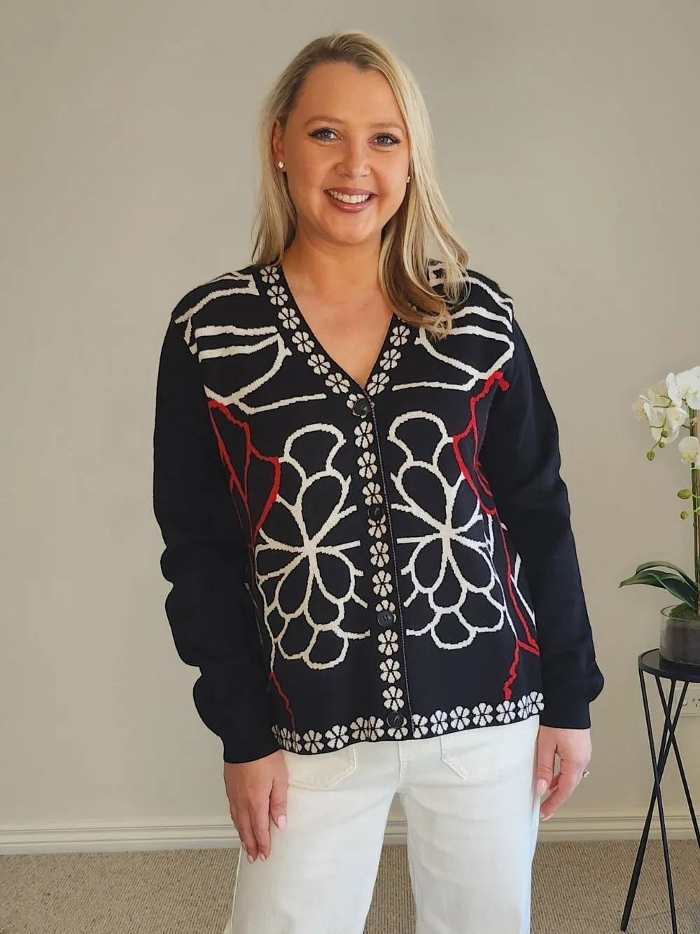 Art Deco Floral Knit Cardigan - Black/Multi sold by RC & Co