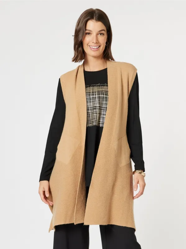 Casa Longline Knit Vest - Caramel sold by RC & Co