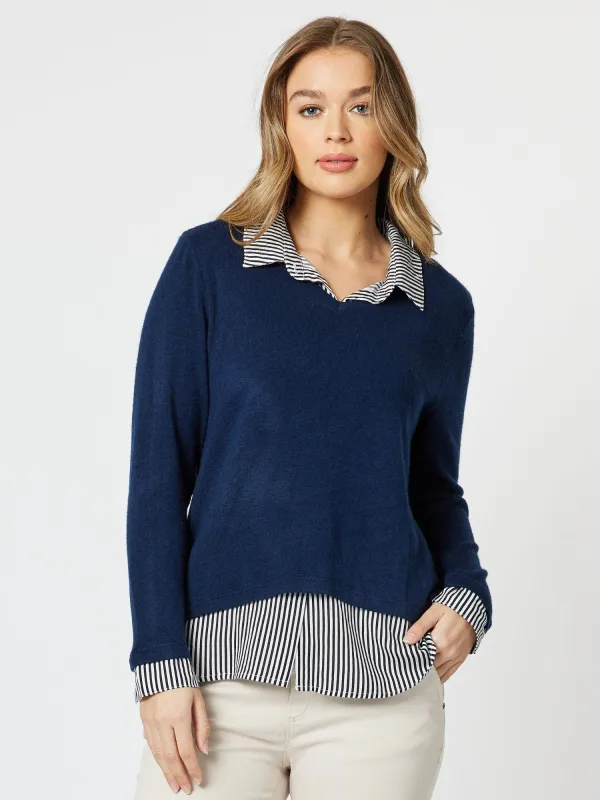 Stripe 2 in 1 Knit Top - Navy sold by RC & Co