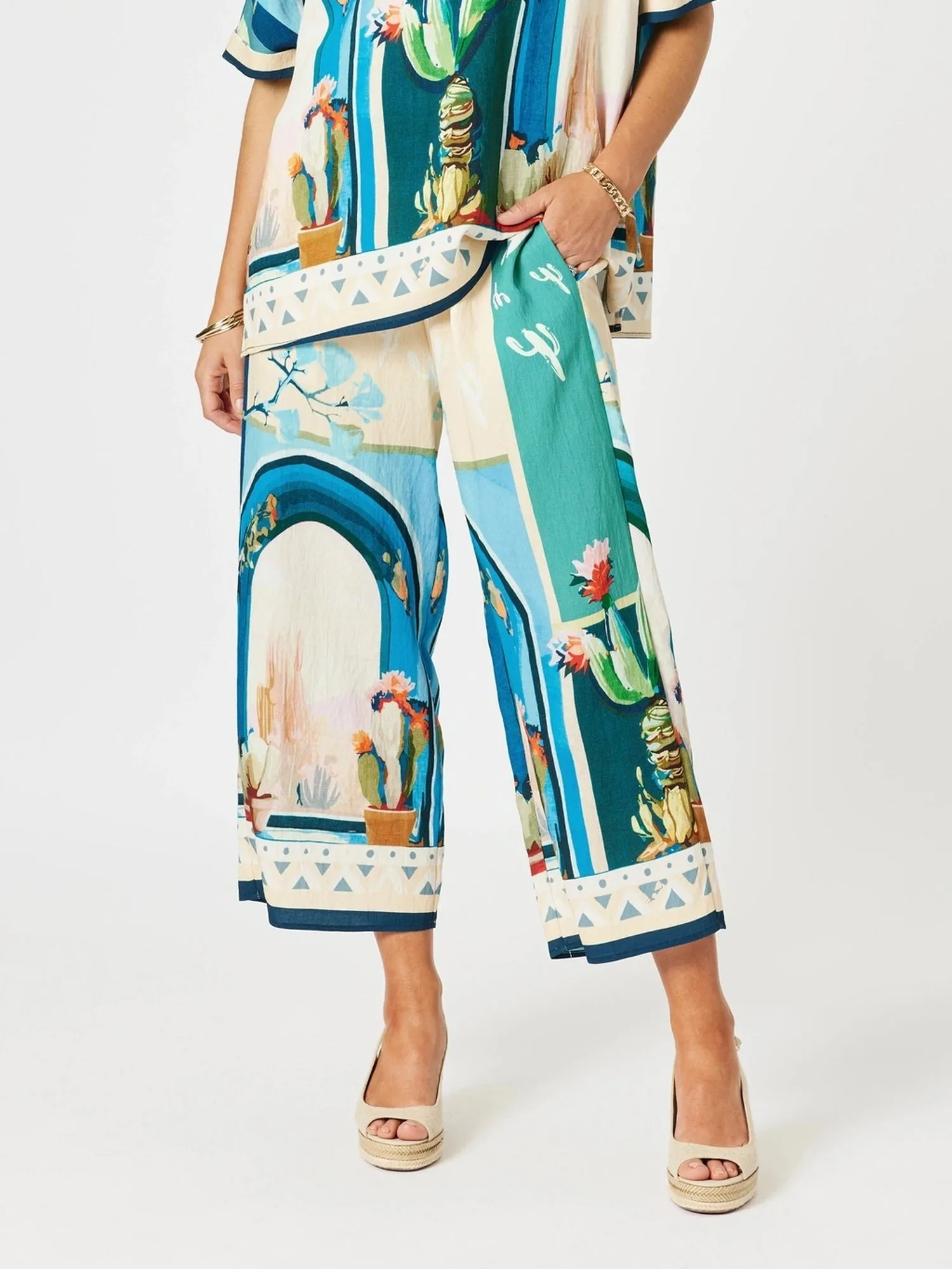 The Tulum Print Wide Leg Pant - Blue/Multi sold by RC & Co