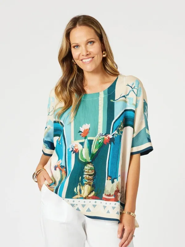 The Tulum Print Shell Top - Blue/Multi sold by RC & Co