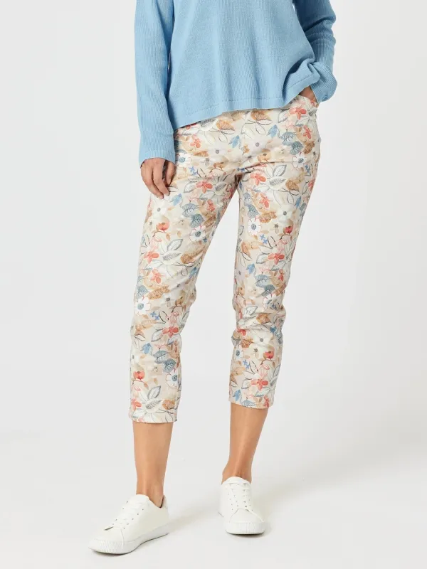 Lyla Floral Print Slim Leg Pant - Natural Floral sold by RC & Co