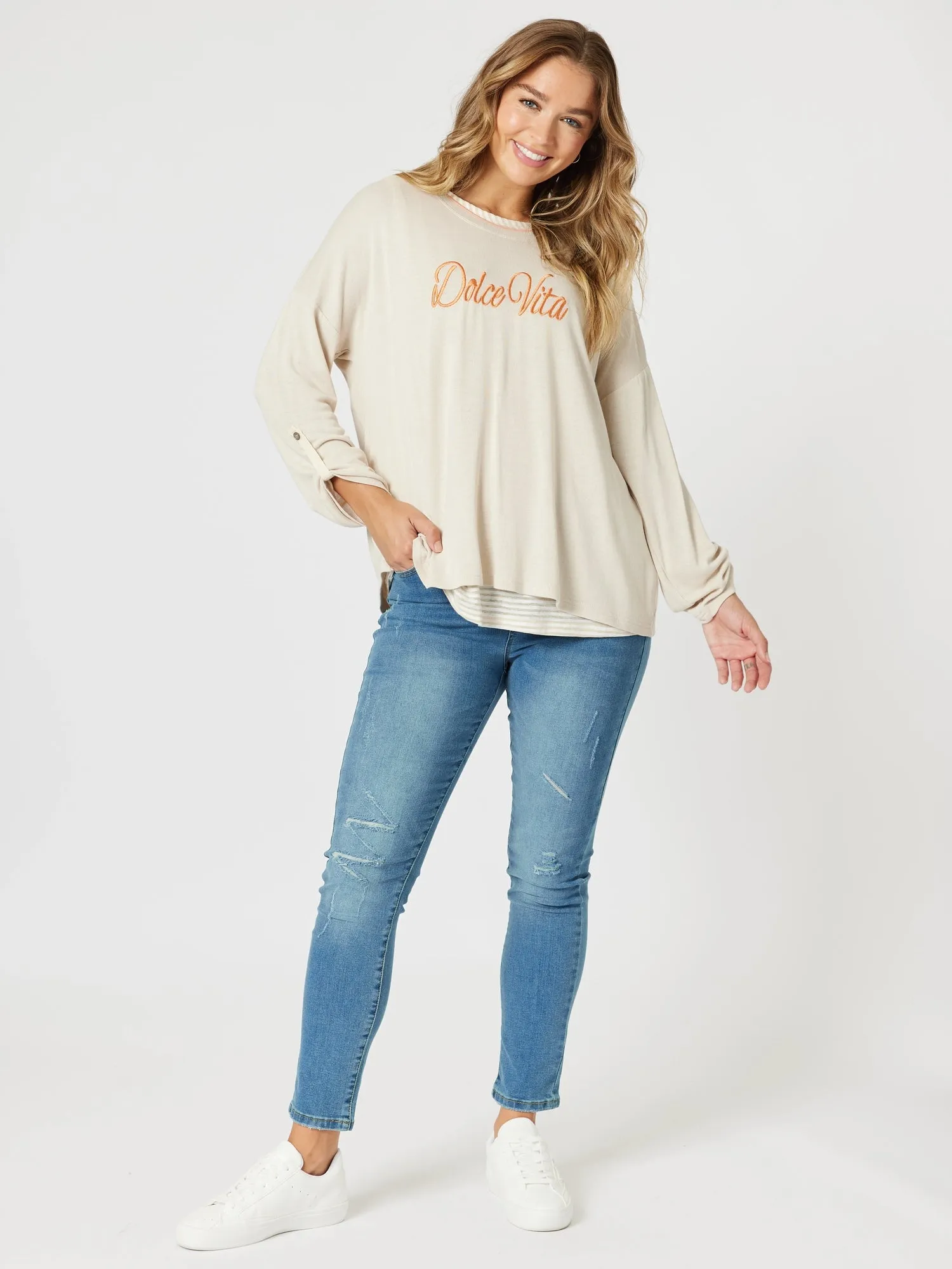 Dolce Vita Embroidered 2 in 1 Top - Natural sold by RC & Co product image thumbnail 2