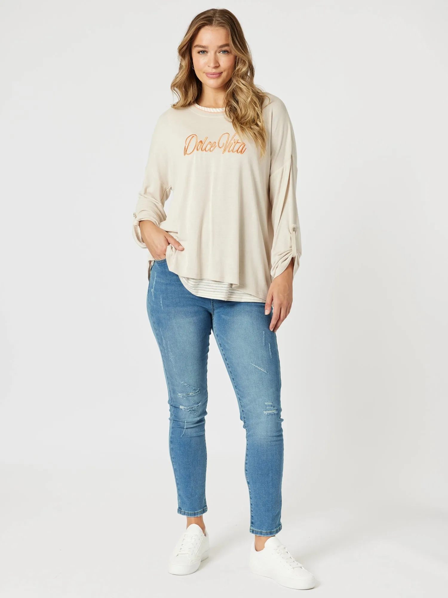 Dolce Vita Embroidered 2 in 1 Top - Natural sold by RC & Co product image thumbnail 5