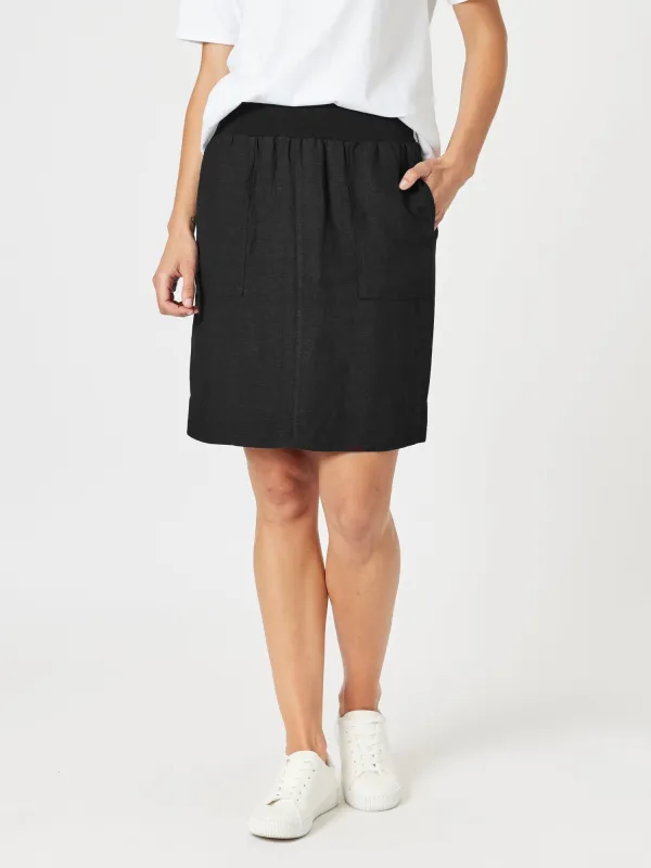 Lino Stitch Hem Detail Skirt - Black sold by RC & Co